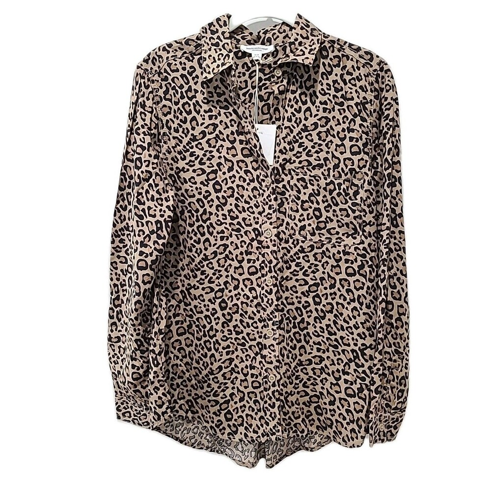 NWT Beach Lunch Lounge Blouse Leopard Animal Print Button Front Tunic L/S Shirt